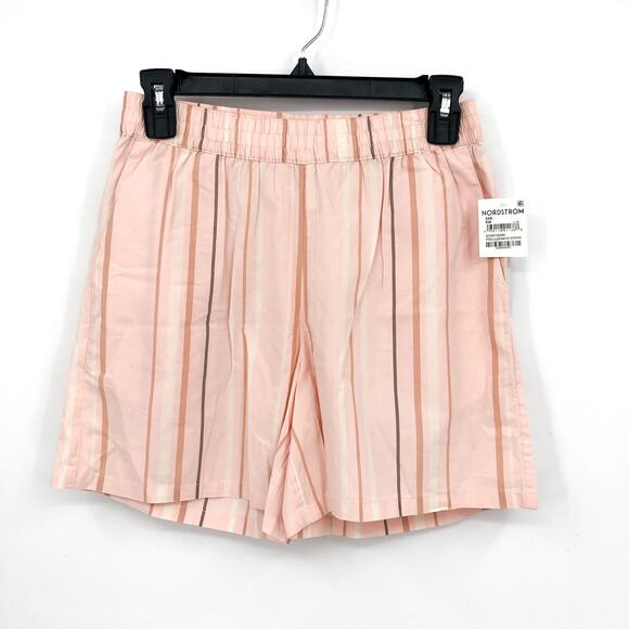 BP. Unisex Stripe Cotton Casual Short XXS Pink/Cream Elastic Waist Nordstrom NWT - Picture 3 of 11